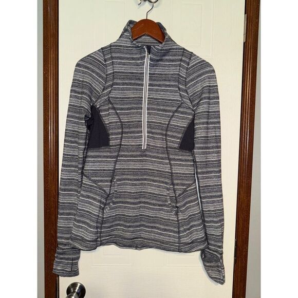 Lululemon Women's Rulu Pace Setter Half Zip Pullover Stripe Grey Slate Size 10 - Picture 13 of 14